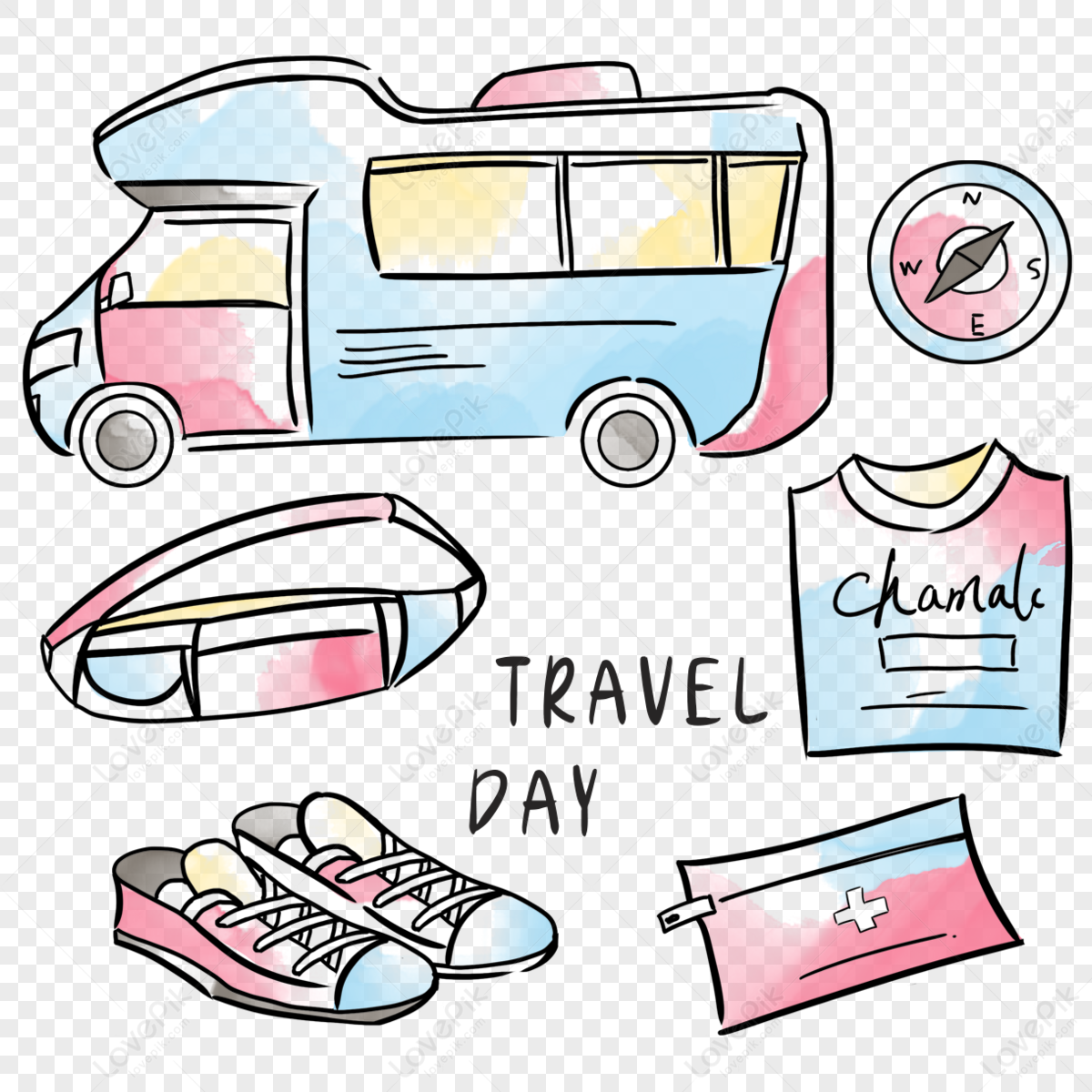 Travel watercolor canvas lamb house car bag,hand draw,first aid kit png image free download