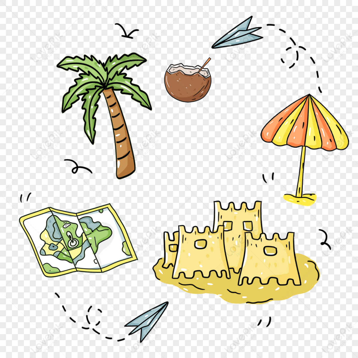 Traveler Summer Seaside Tourism,ferry,location map,hand draw png transparent background