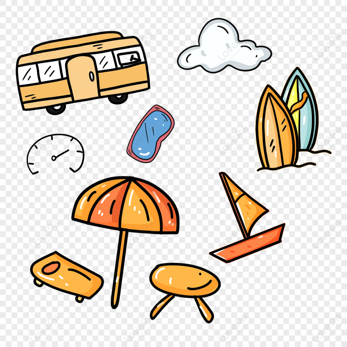 Travelers travel by bus seaside,enjoy the cool,hand drawing,recliner free png