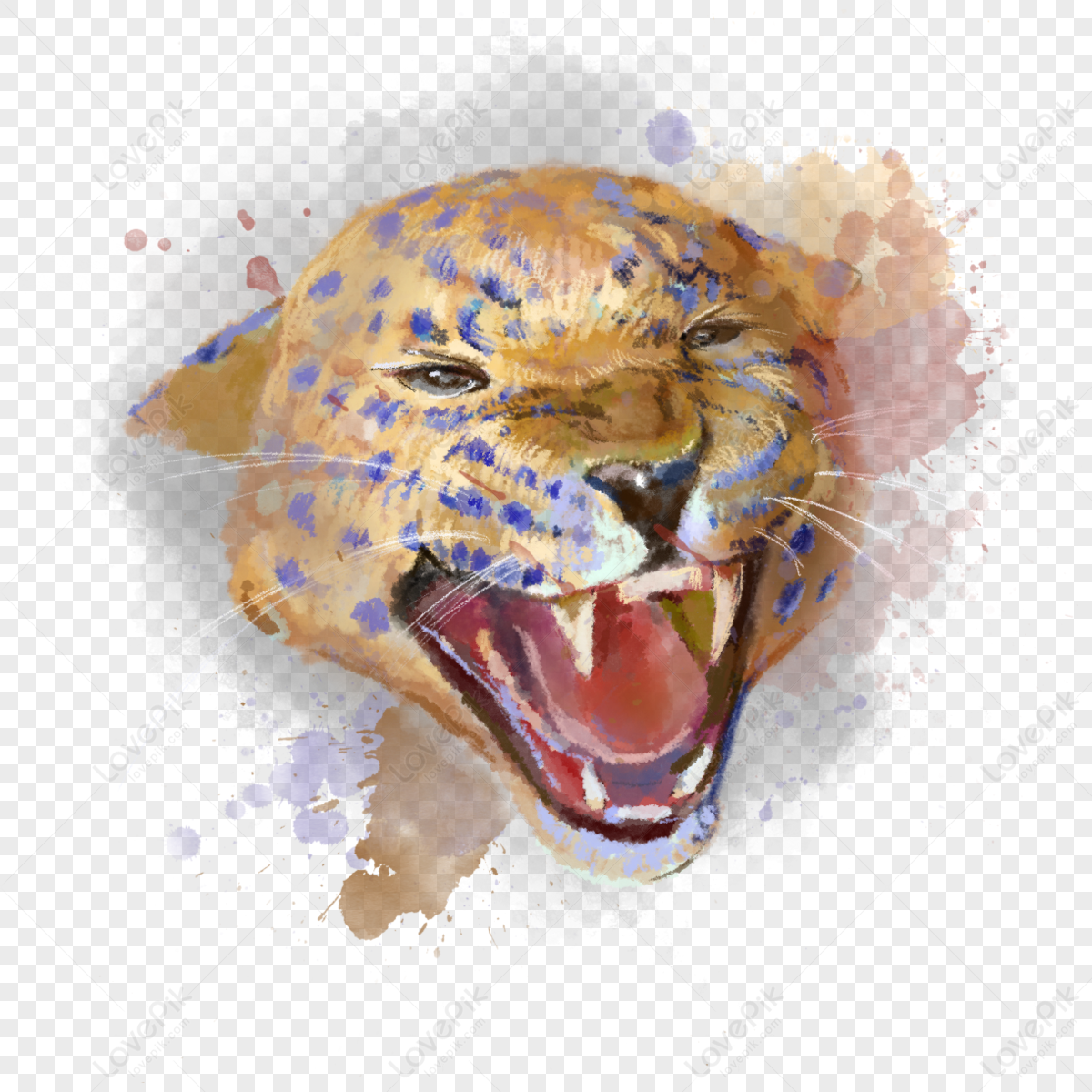 Watercolor halo fat animal leopard avatar,splash,anime png image