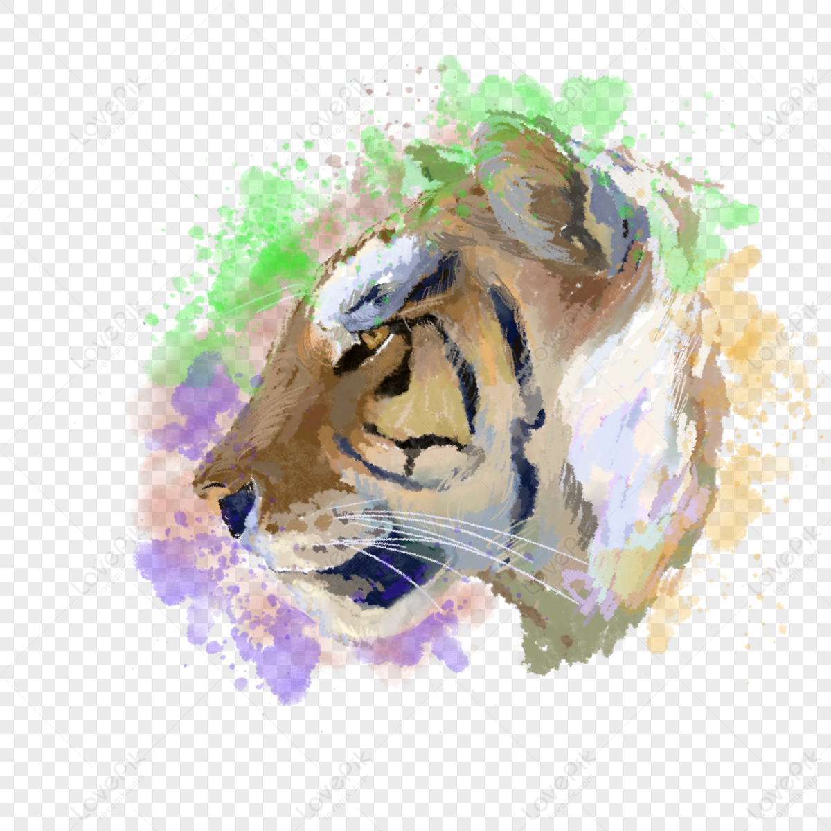 Watercolor vacuctous animal mighty tiger avatar,bloom,watercolor animals png white transparent