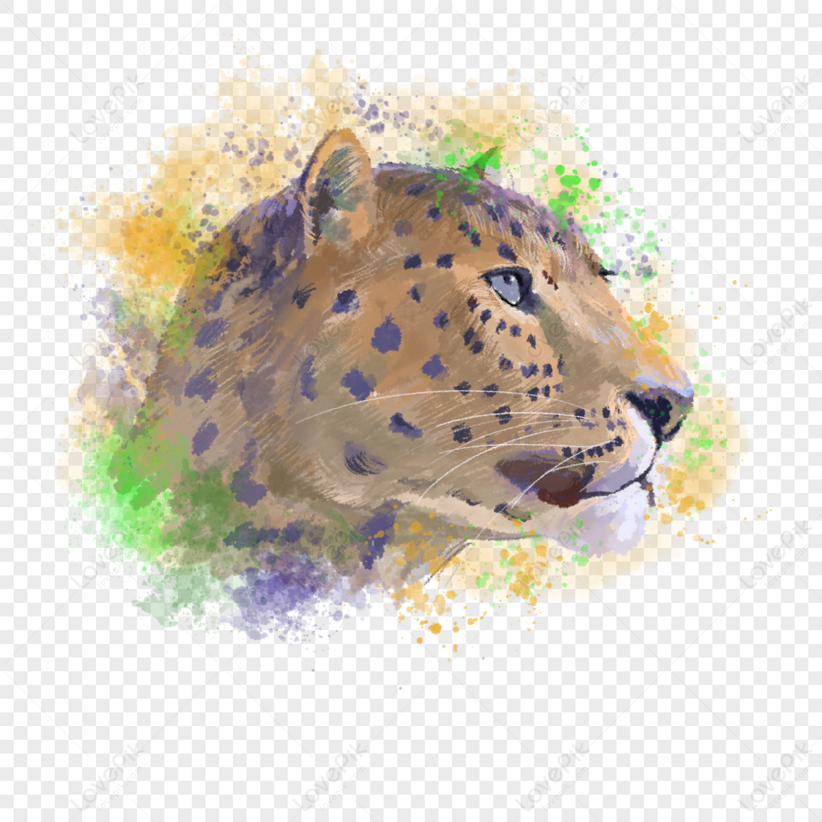 Watercolor vacuctous animal spot avatar,anime avatar,leopard,qtul png free download