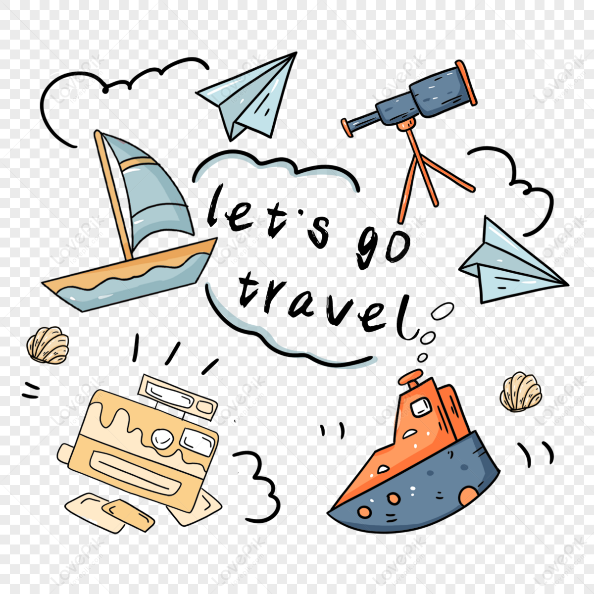 World Traveler Seaside Tourism,cruise ship,aircraft,hand drawing png image