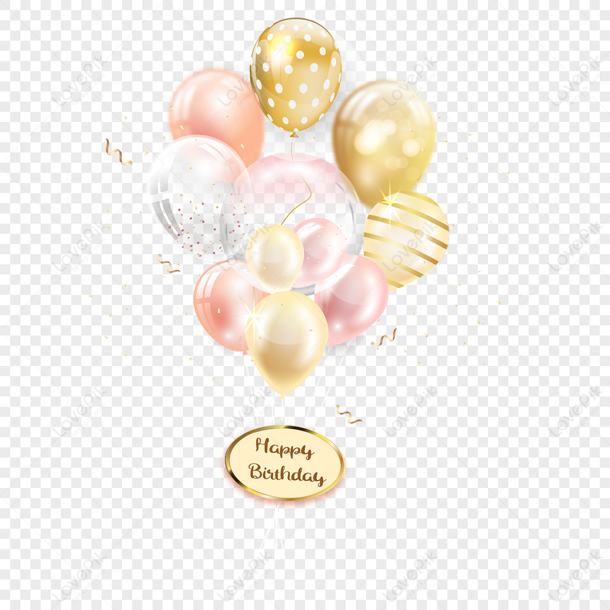 3d Birthday Party Celebration Balloon Beam,golden,realistic PNG Picture ...