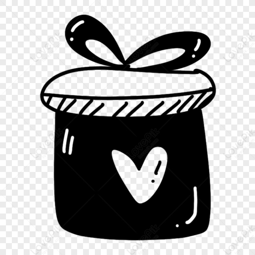 Black And White Doodle Round Gift Box,line Draft,simple PNG Transparent ...