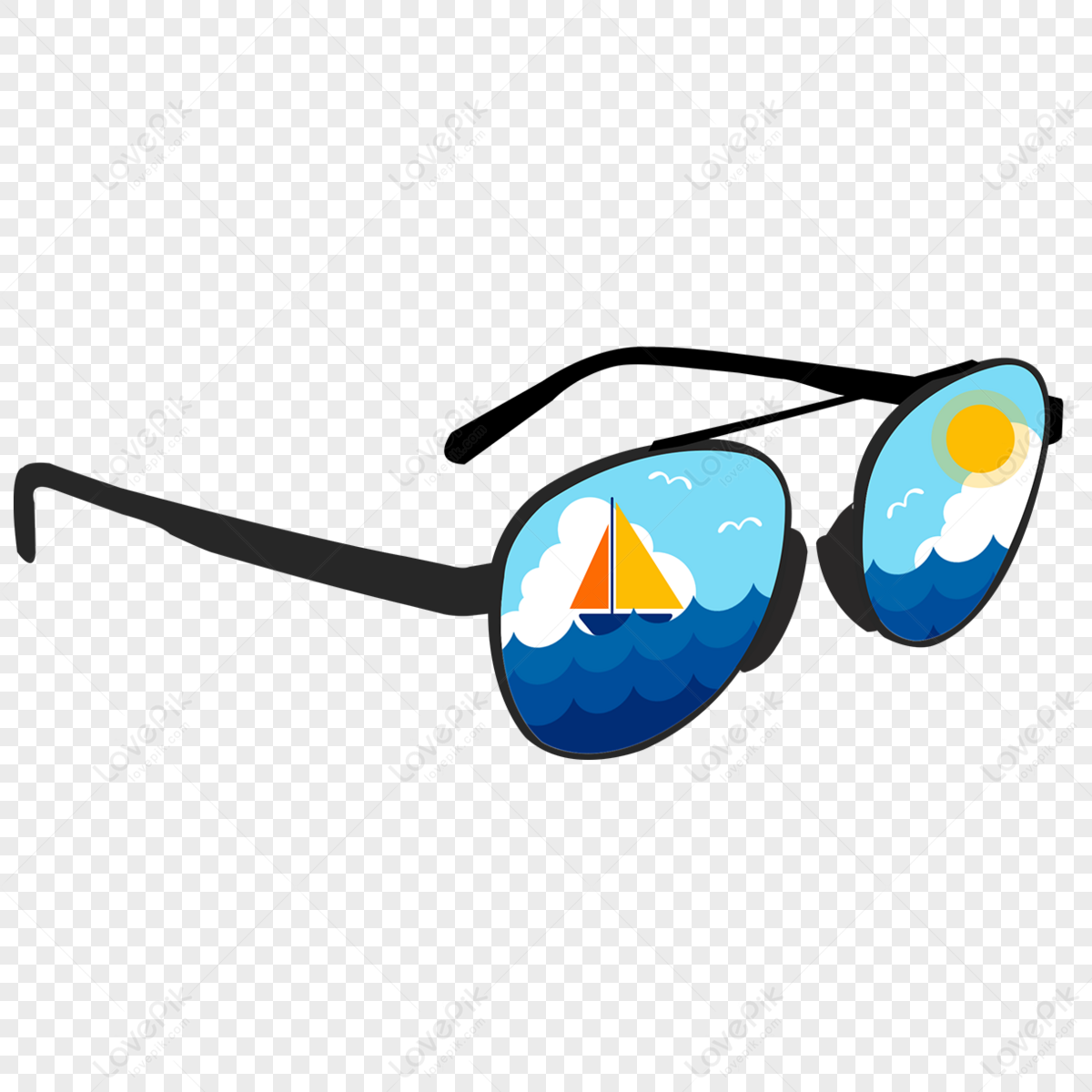 Black ink ink summer sea sailboat,sunglasses,cloud png picture