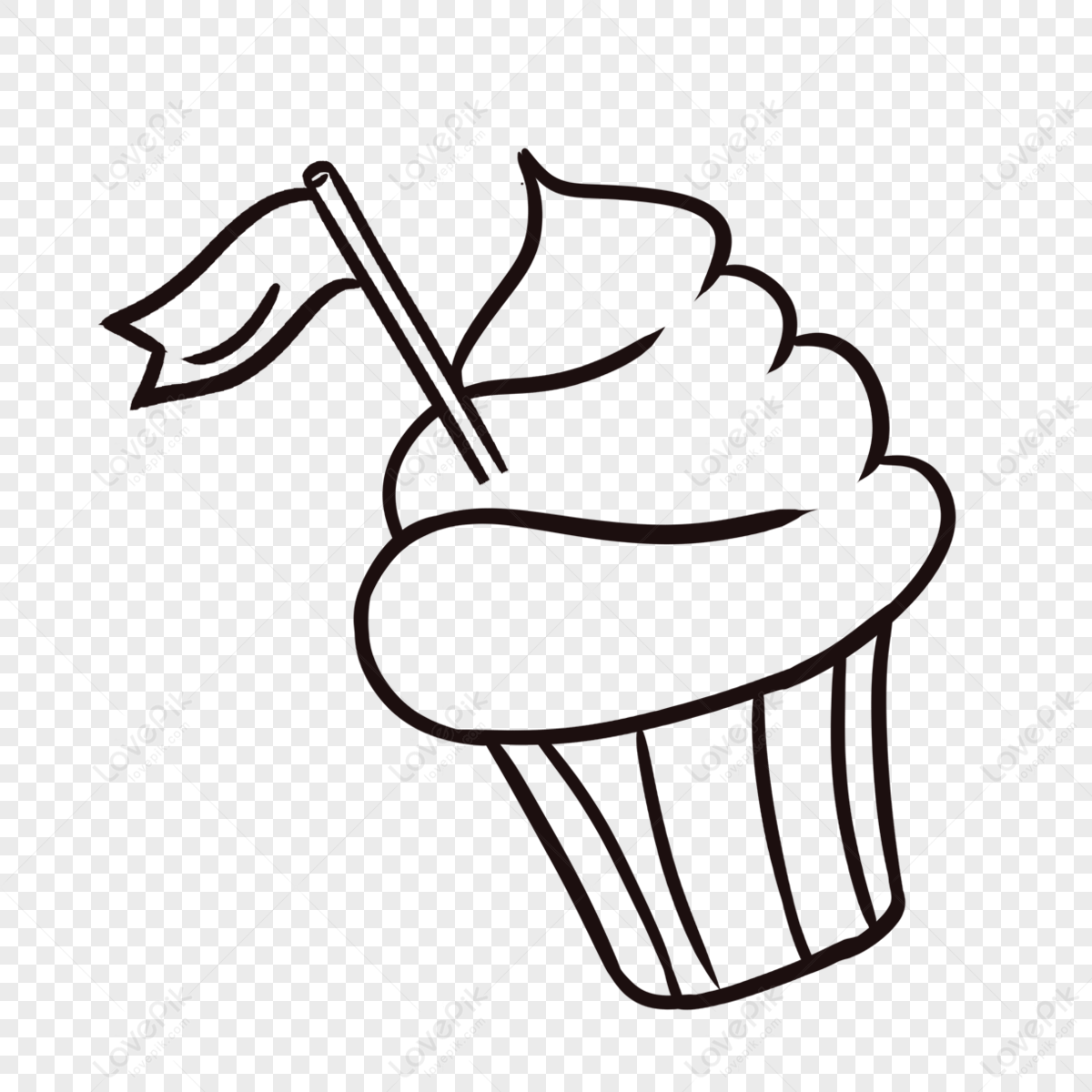 手绘纸杯蛋糕，白色背景上有一颗心。涂鸦，简单的大纲插图。可用于纺织品、纸张的装饰。插画图片素材_ID:354748631-Veer图库