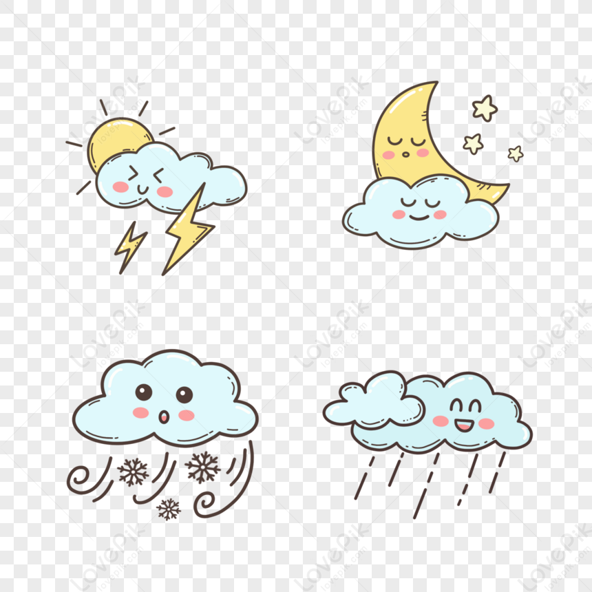 Blue Cute Weather Expression,clouds,combination,hand Draw PNG Free ...