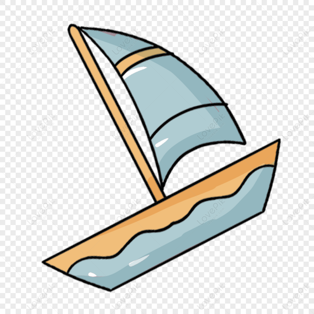 Blue hand drawn cartoon sailboat,orange,travel,black png image