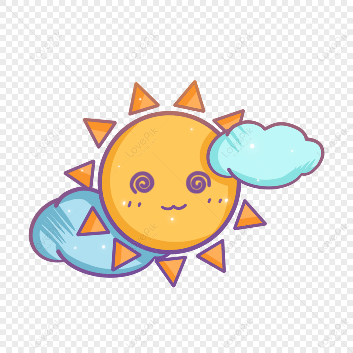 Blue Hand Drawn Cute Cartoon Cloud Sun,comic,snowflake PNG Transparent ...