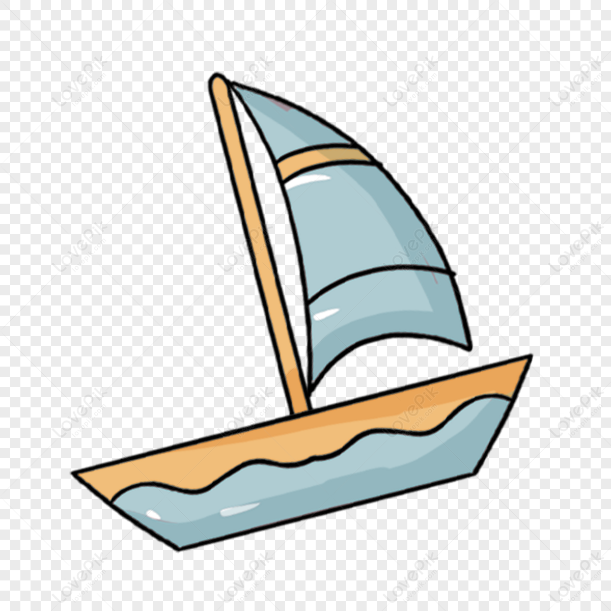 Blue orange hand drawn cartoon sailboat,cute,with orange in hand png image