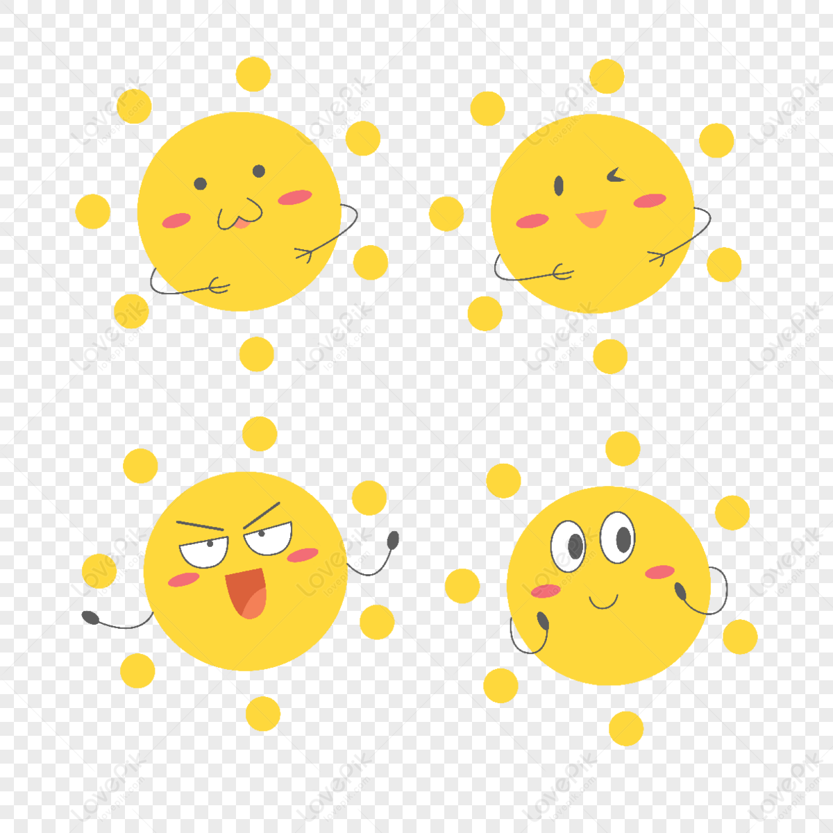 Cartoon Cute Sun Four Smiley Face Illustration,expressions,cartoon ...