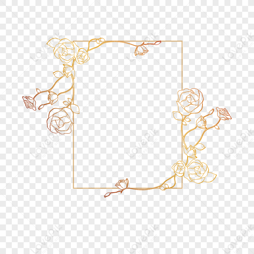 Gold Line Floral Wedding Rectangular Rose Border,frame,gold Lines PNG ...