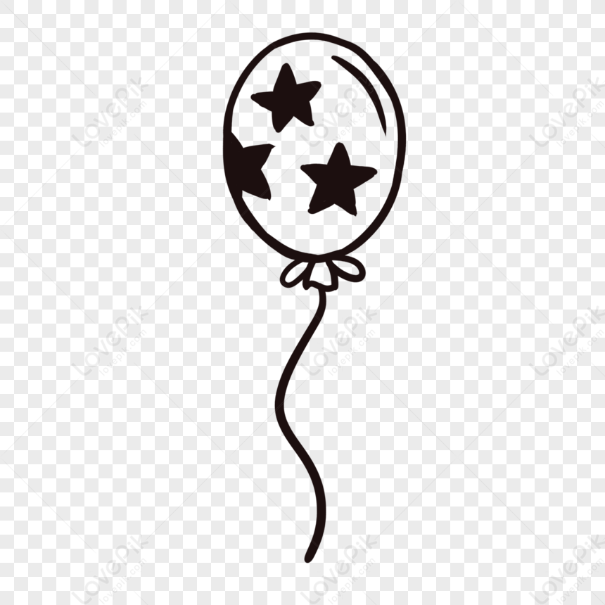 Happy Birthday Line Birthday Balloon,black And White,doodle,line Draft ...