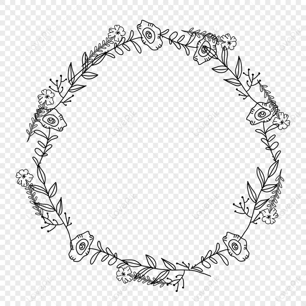 Line Drawing Floral Leaf Round Border,decoration,flower PNG White ...