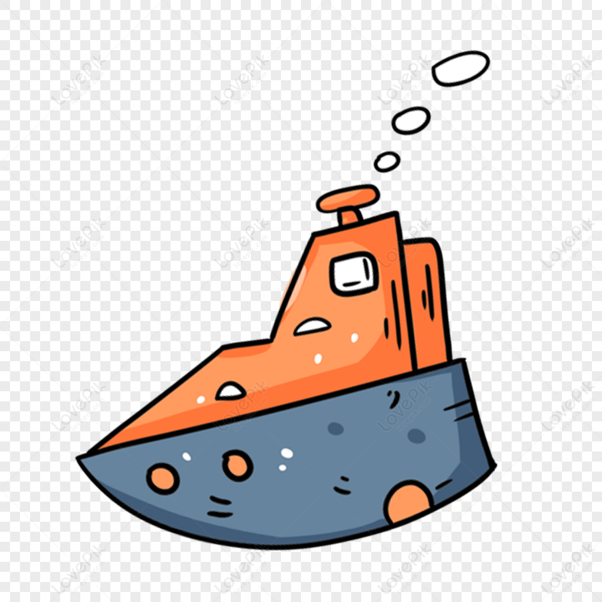 Orange blue hand drawn cartoon sailboat,black,cute png image