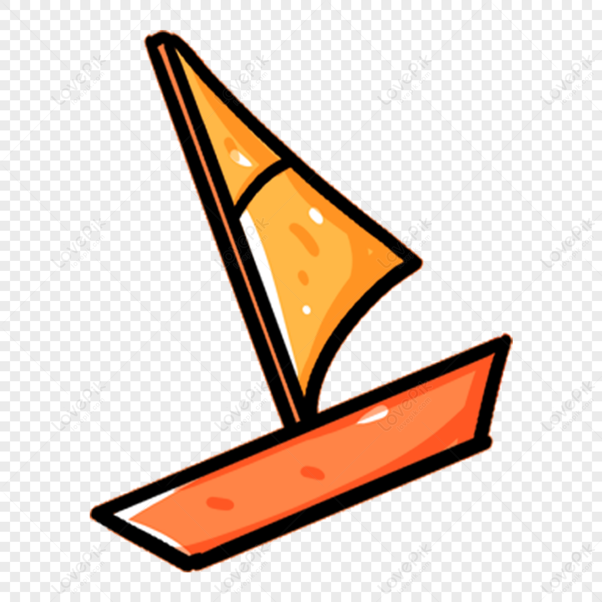 Orange hand drawn cartoon sailboat,black and white,travel,line draft png image