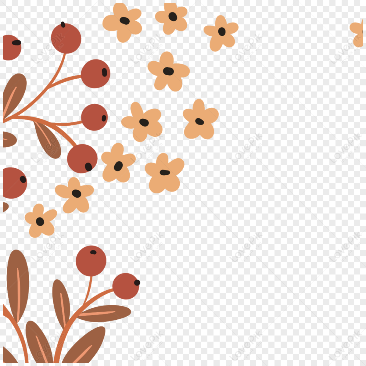 Borde de flores decorativas, moradas y marrones, png