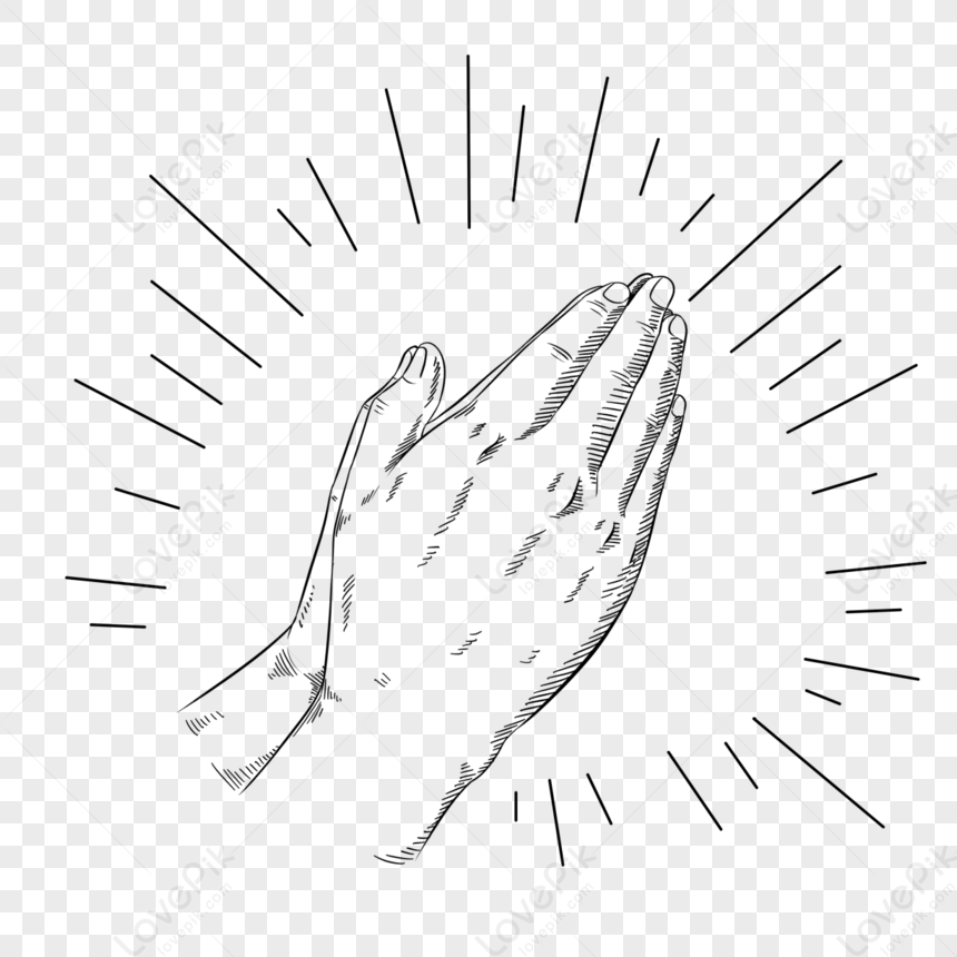 Pray For Gesture Black And White Sketch,prayer,flash PNG Image And ...