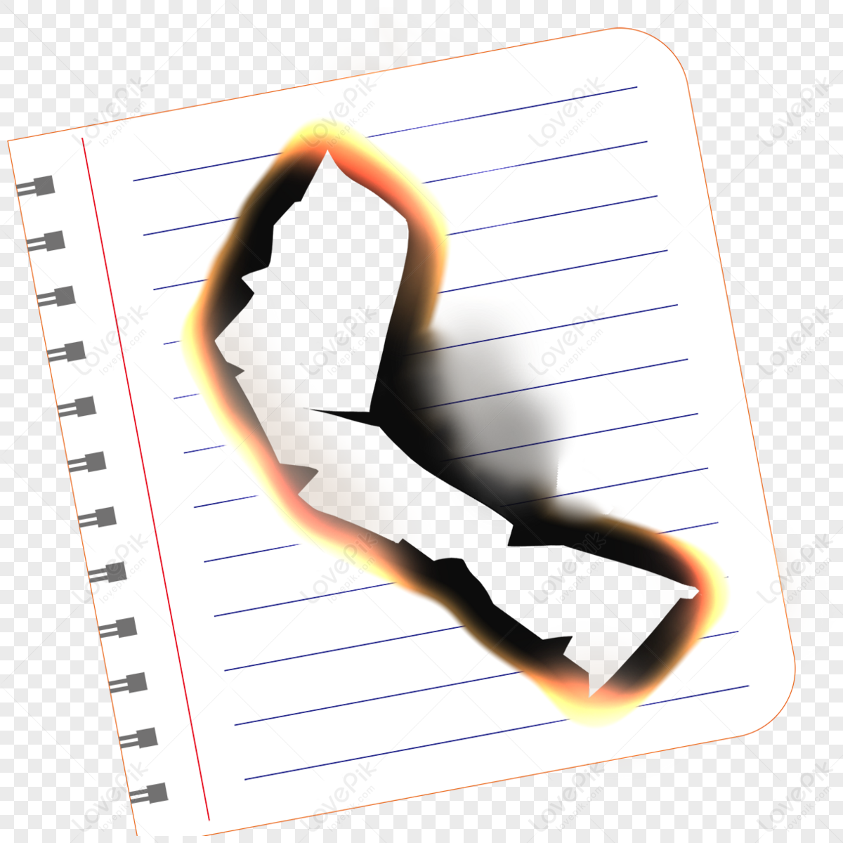 White Notebook Paper Burning Flame Torn Paper Orange,combustion,ripped ...