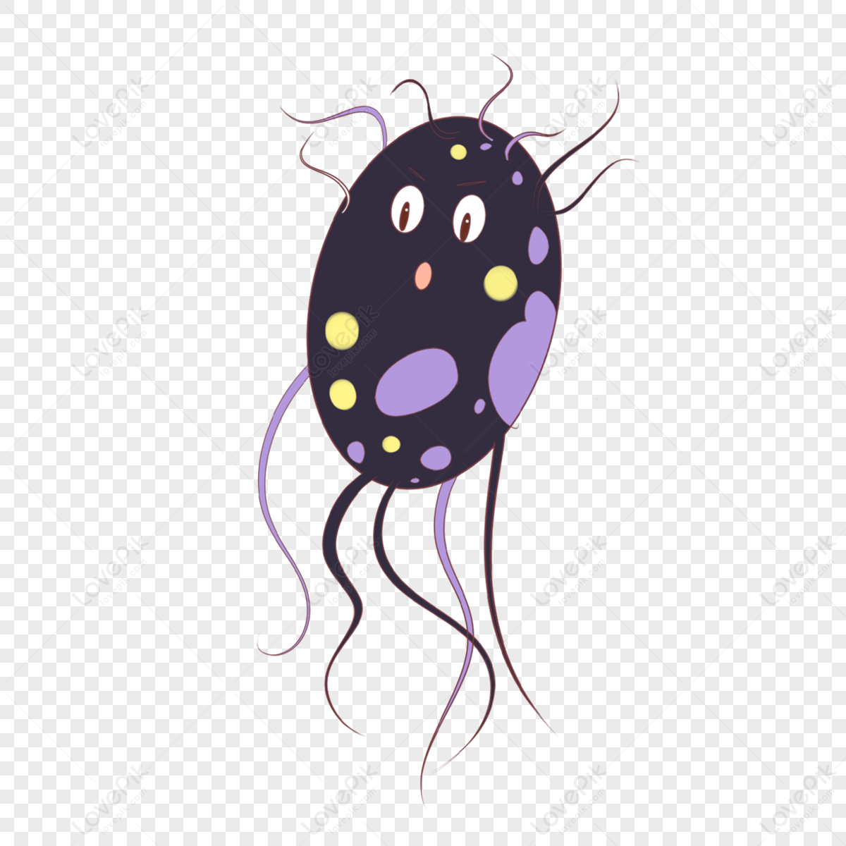 Deep Purple Cartoon Cute Bacterial Microorganism,hand Drawing,hand Draw ...