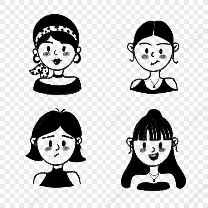 female-cute-colorless-black-and-white-character-avatar-black-characters