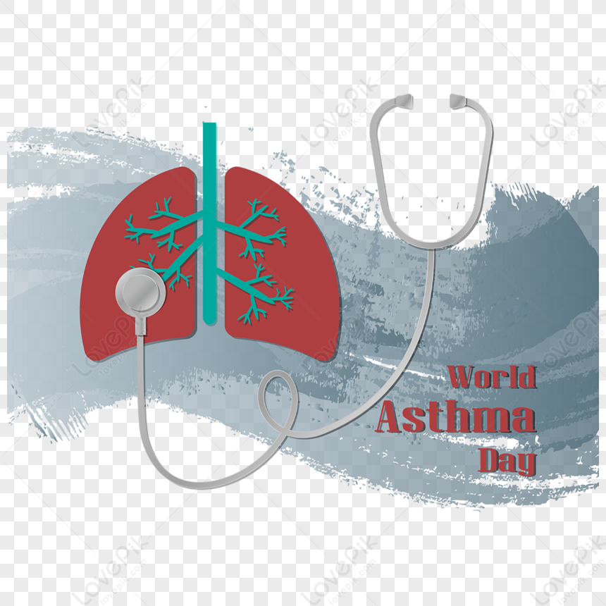 Gray Watercolor Traces World Asthma Day,respirator,lungs PNG Image And ...