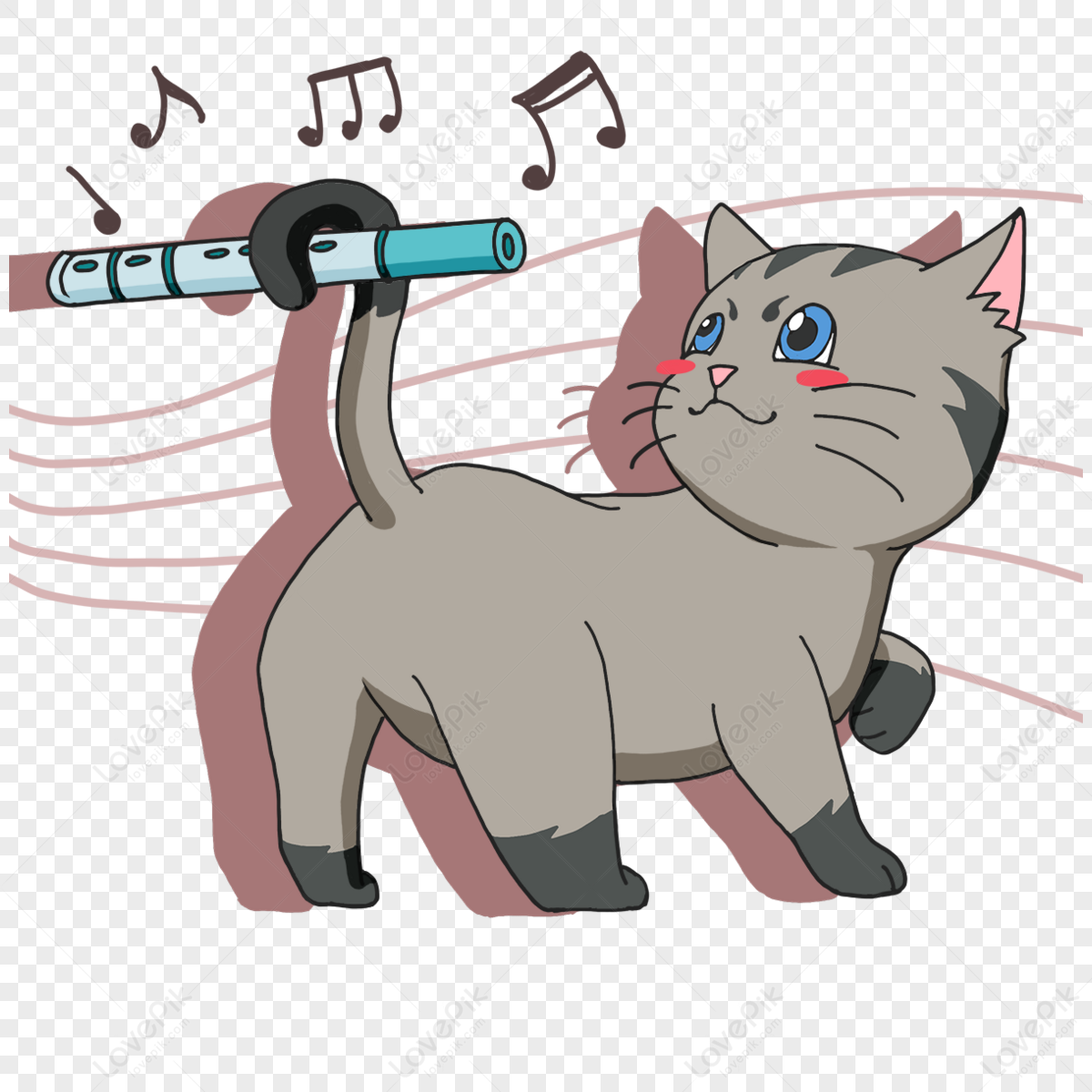 Music Cute Cat Playing Flute,draw,coloring,baby PNG Hd Transparent