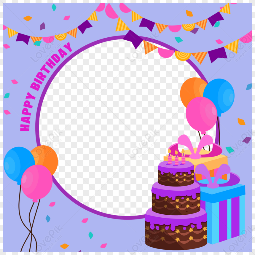 Purple Cartoon Birthday Facebook Round Border,pink,cake PNG Free ...