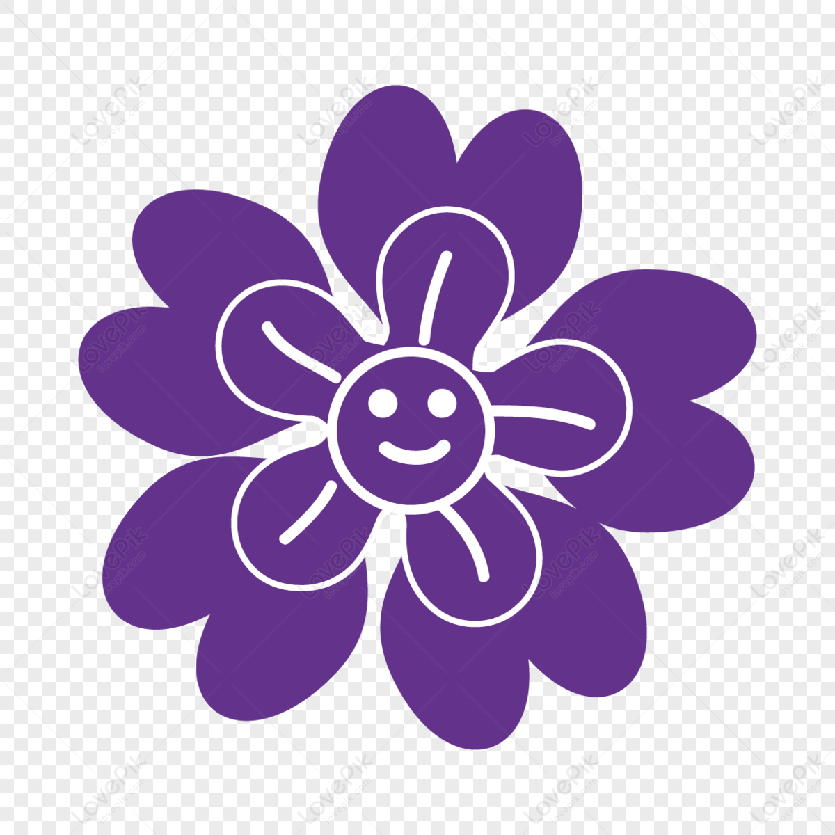 Purple Cute Smile Flower,cartoon,flowers,petal PNG Image And Clipart ...