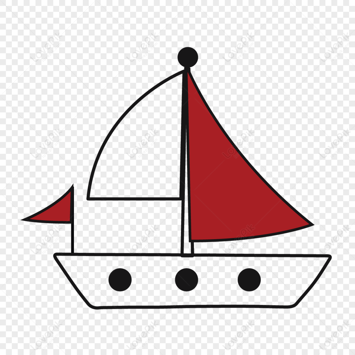 Red flag simple boat line,white,hand draw,line draft png picture