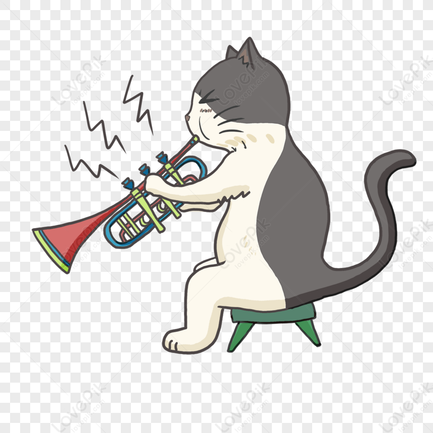 トランペットスピーカーミュージックかわいい猫,可愛い猫 イラスト， ネコ, トランペット, 音楽家 フリー素材 透過 - Lovepik