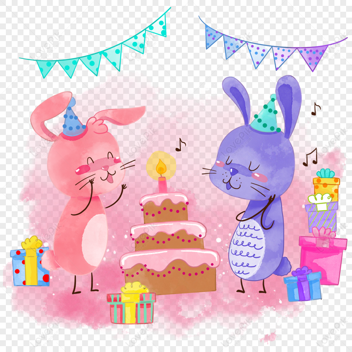 Watercolor animal rabbit,happy,cheerful,character png picture
