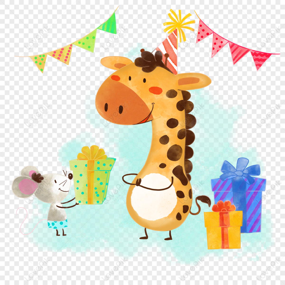 Watercolor cartoon giraffe passed birthday,fun,postcard,animal png white transparent