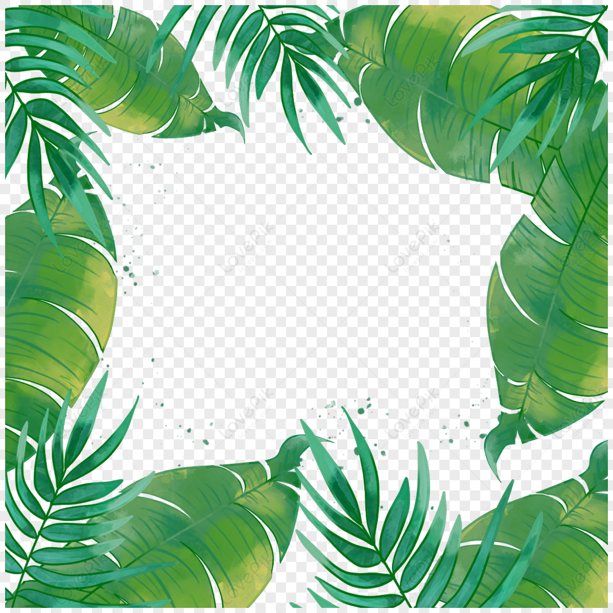 Summer Tropical Watercolor Coconut Tree Leaves Border,leaf,frame PNG ...