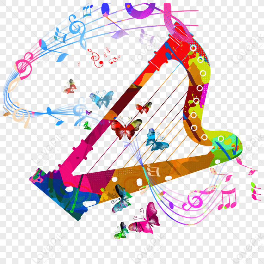 抽象音楽バタフライハープの色要素,竪琴,レイアウト イラスト， 涼しい ...