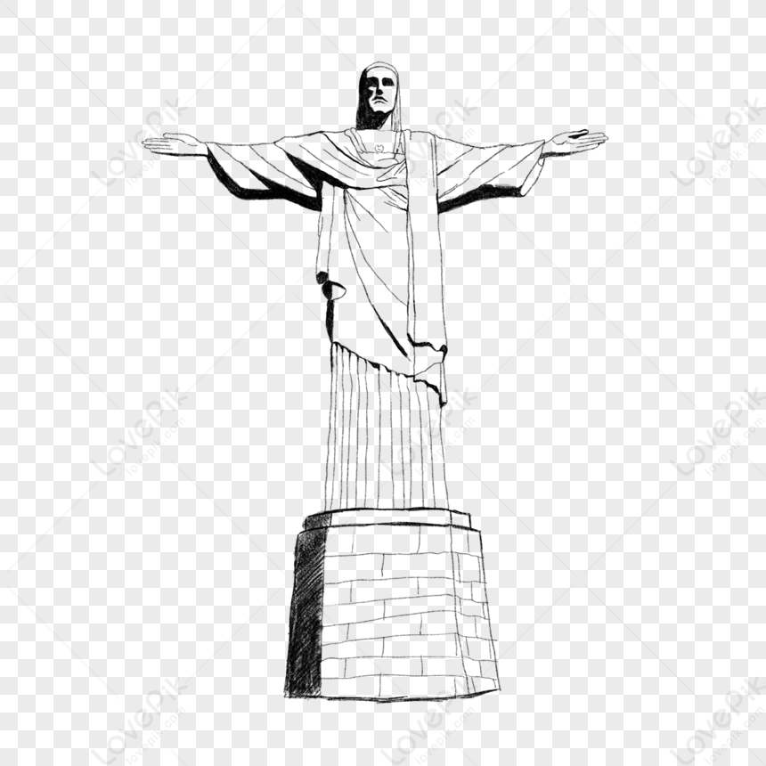 Black And White Line Jesus Idol,the Statue,cristo Redentor Free PNG And ...