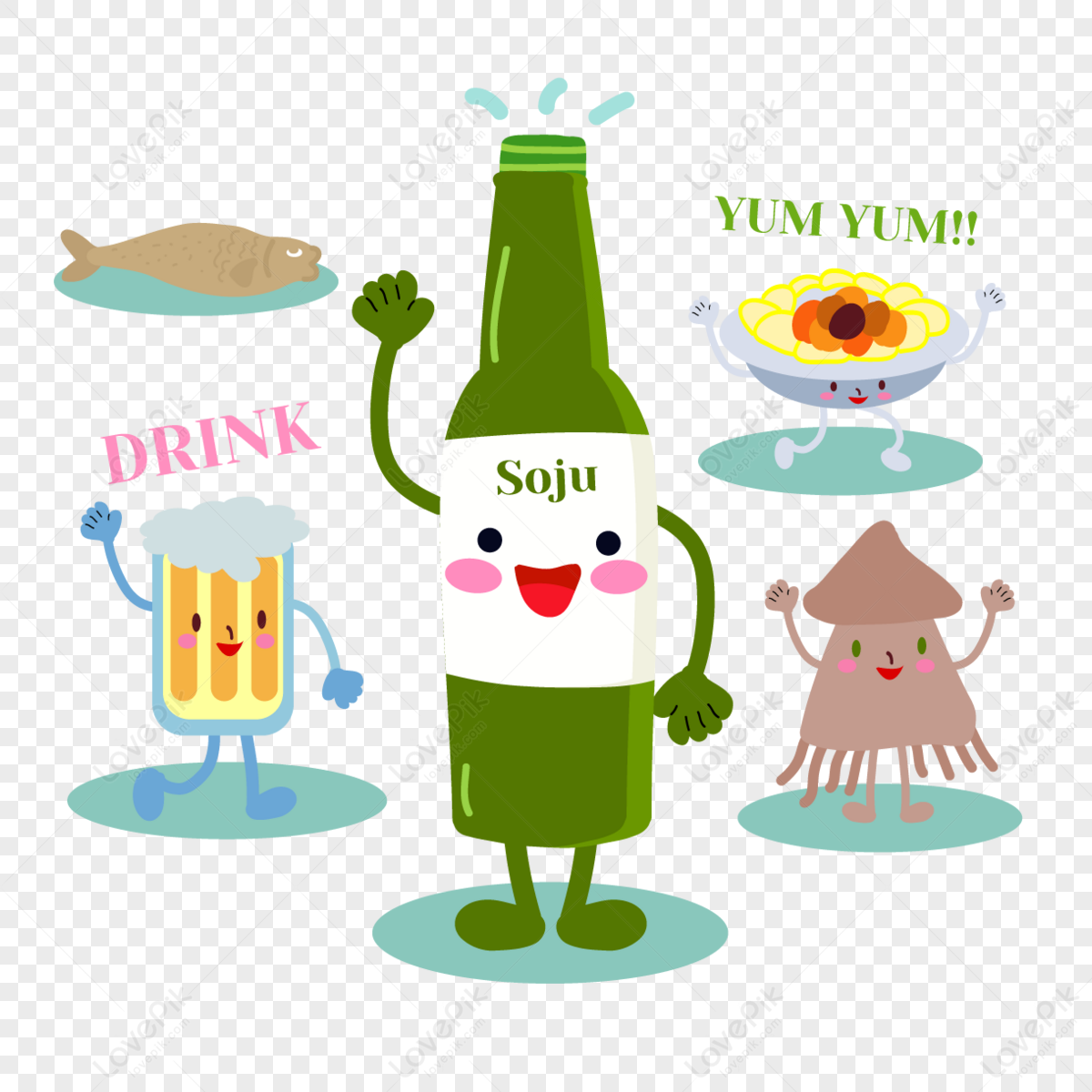 Korean Soju Food Cartoon Illustration,night,setting,concept PNG Image ...