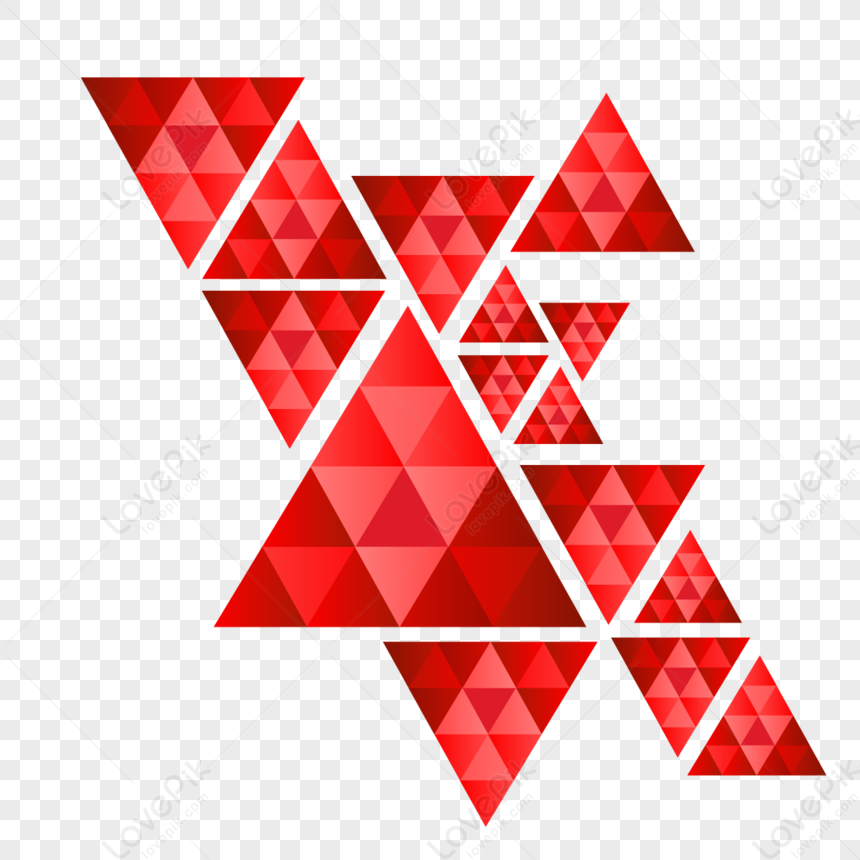 Desenho De Geometria Colorida. Triângulo Invertido Verde Vermelho,  Ilustrado Com Formas E Figuras Cheias De Cor. Marco Branco - A4