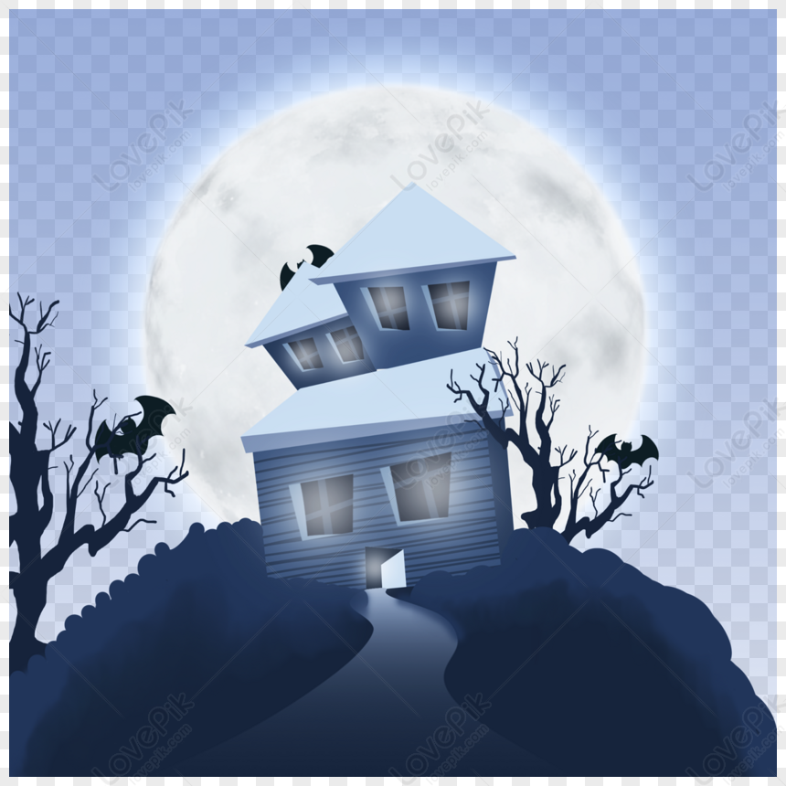 La Casa Infestata Di Halloween A Luna Piena,castello Blu,tutto  Esaurito,casa Infestata PSD Immagine Gratis, Grafica download su Lovepik