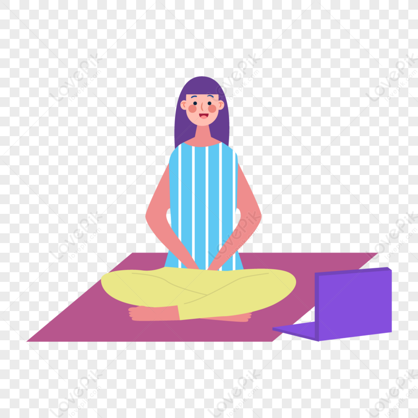 Sente-se No Computador Feminino Yoga Desenho Animado,computador PNG Imagens  Gratuitas Para Download - Lovepik