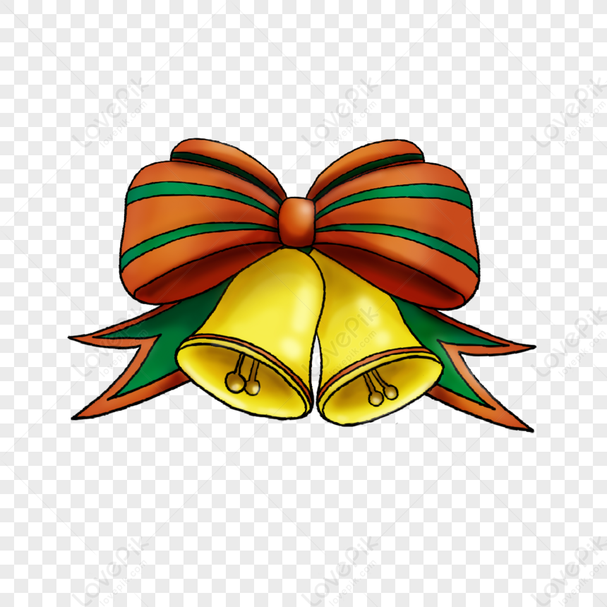 Golden christmas bells with ribbon bow hanging Vector Image