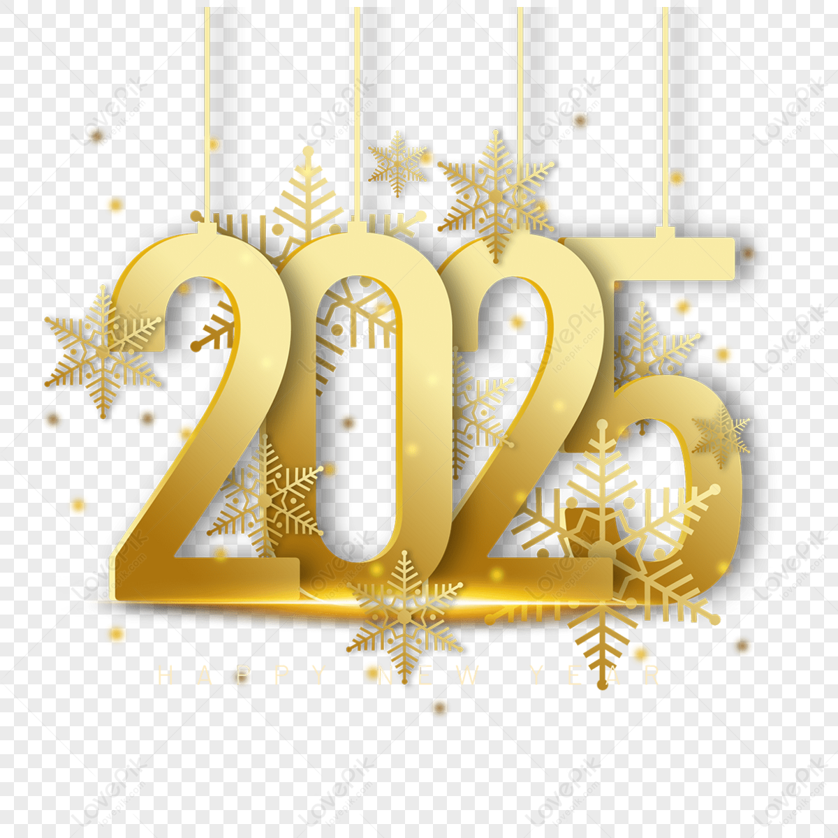 2025 New Year Colorful Font Snowflake,gala,happy New Year 2025 PNG