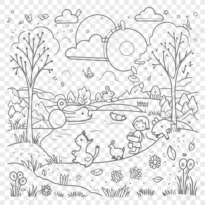 Natural Scenery Outline Art PNG Transparent Images Free Download | Vector  Files | Pngtree