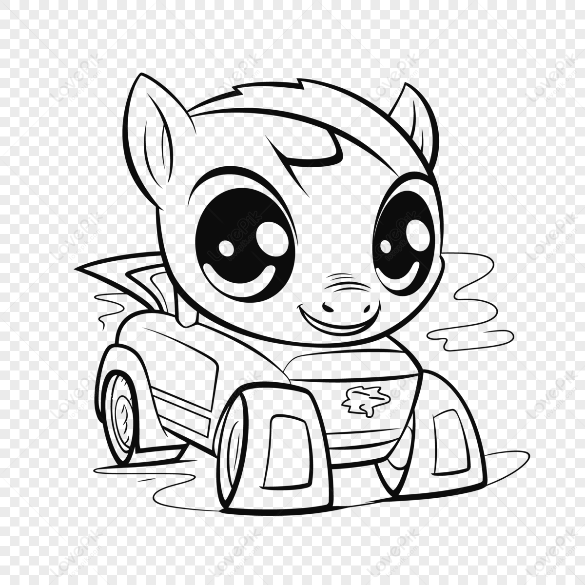 Baby Pony With Big Eyes As A Car Coloring Page Outline Sketch Drawing