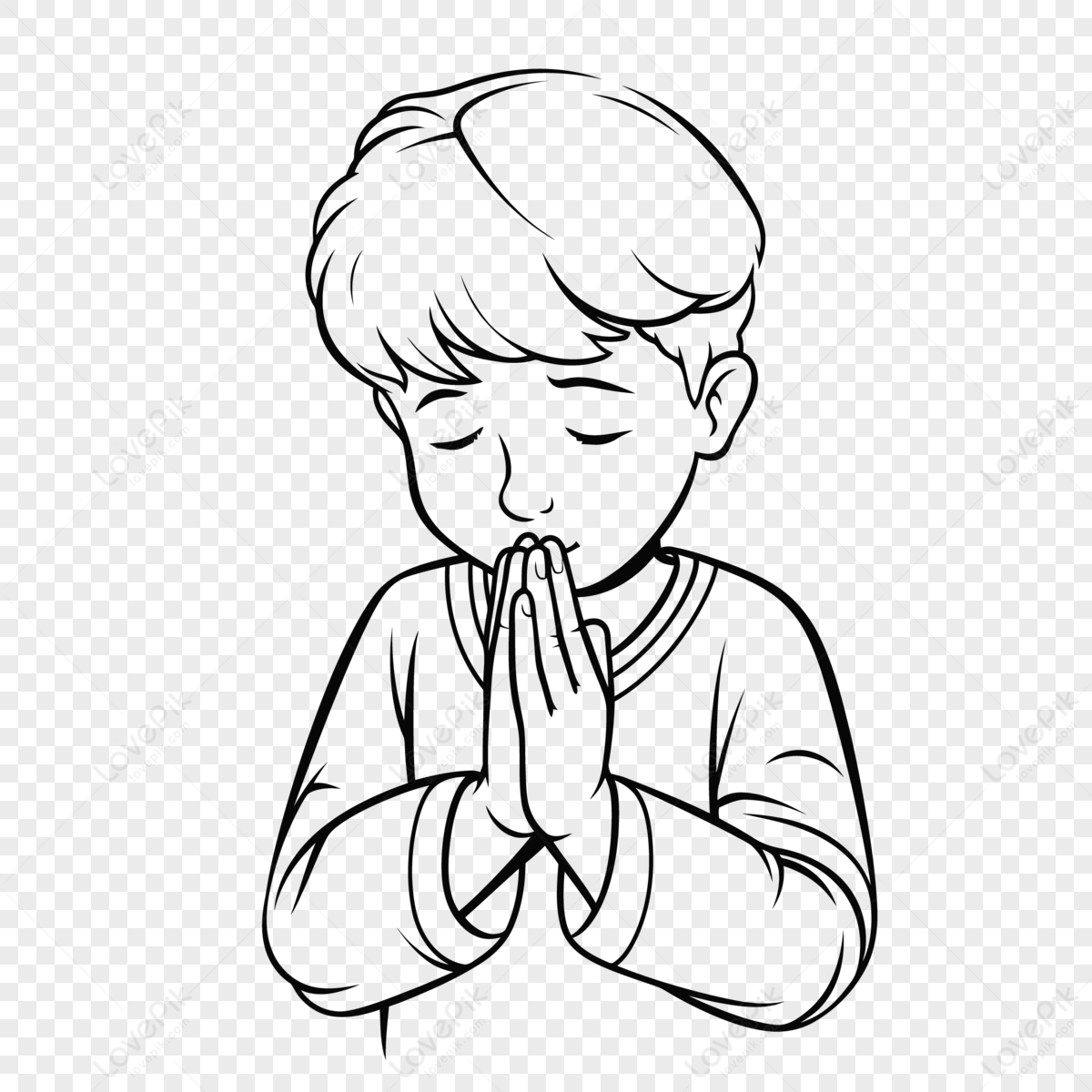 Boy Praying Coloring Page Vector Illustration Outline Sketch Drawing ...