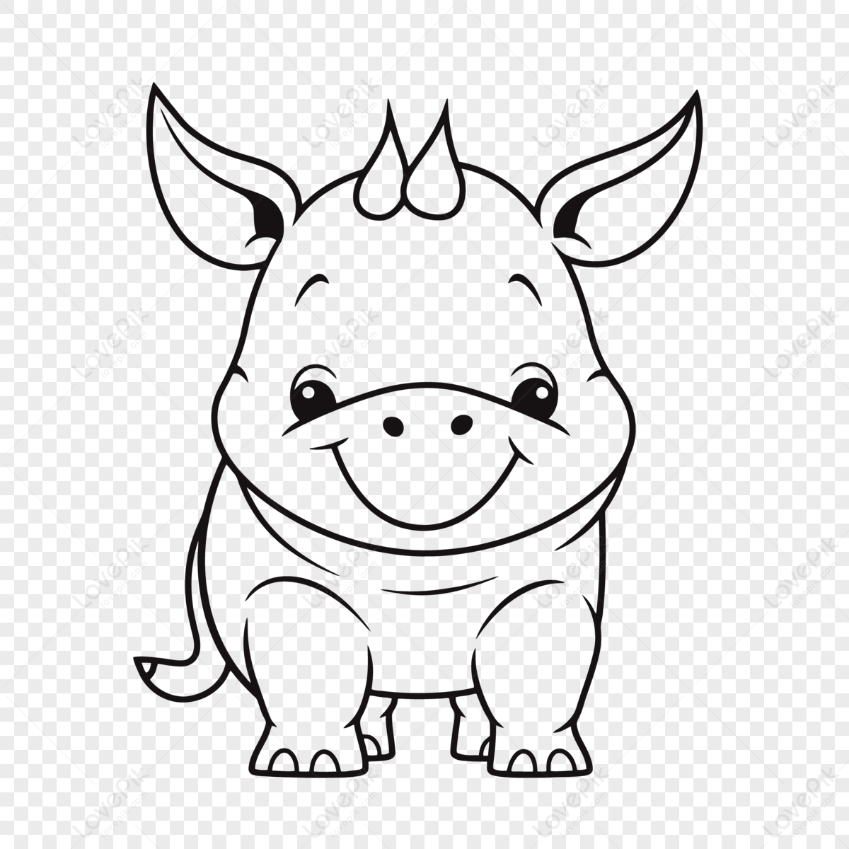 Cartoon Baby Rhino Coloring Page On White Background Outline Sketch