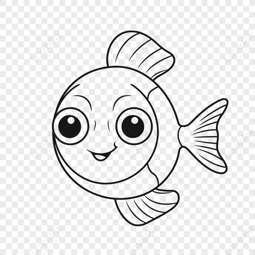 Cartoon Fish Drawing With Eyes And Large Body Outline Sketch
