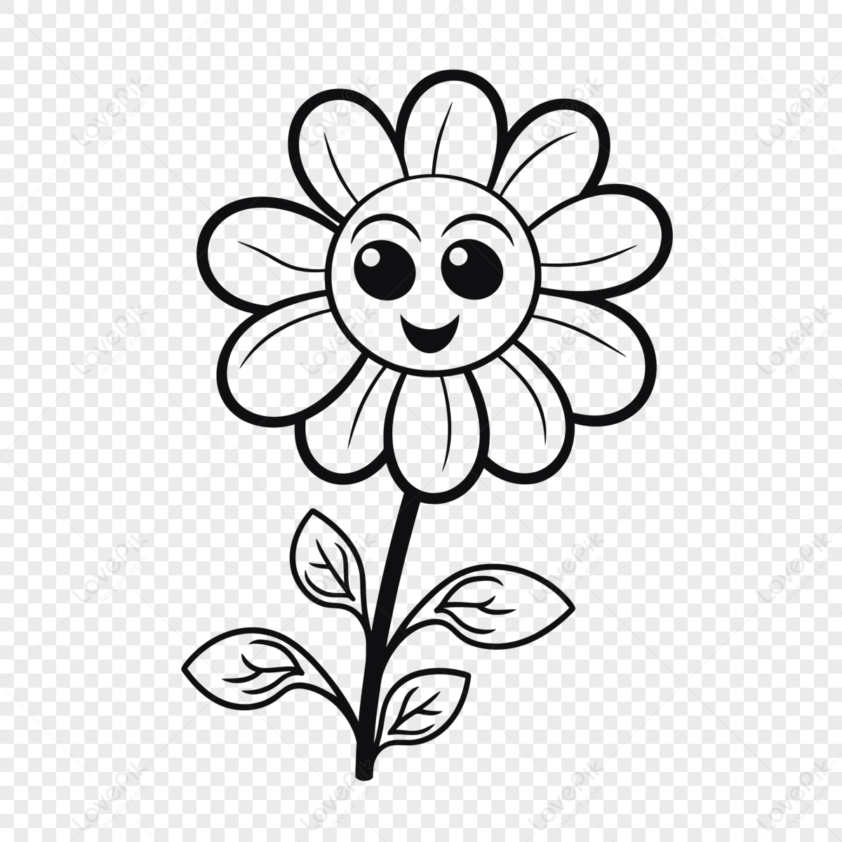 Cartoon Sunflower Flower Coloring Page Outline Sketch Drawing Vector 