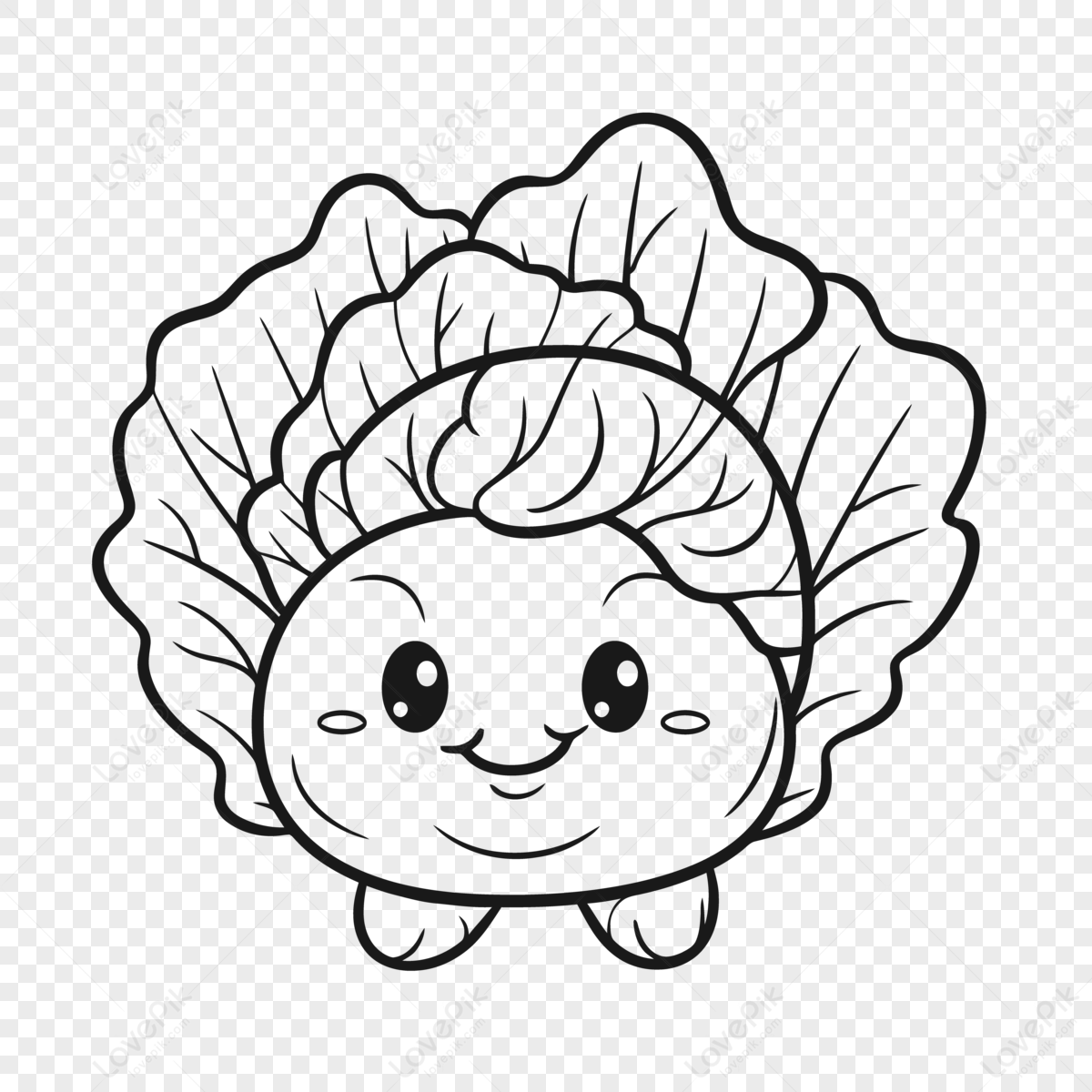 Cute Cabbage Coloring Pages Outline Sketch Drawing Vector,cabbage ...